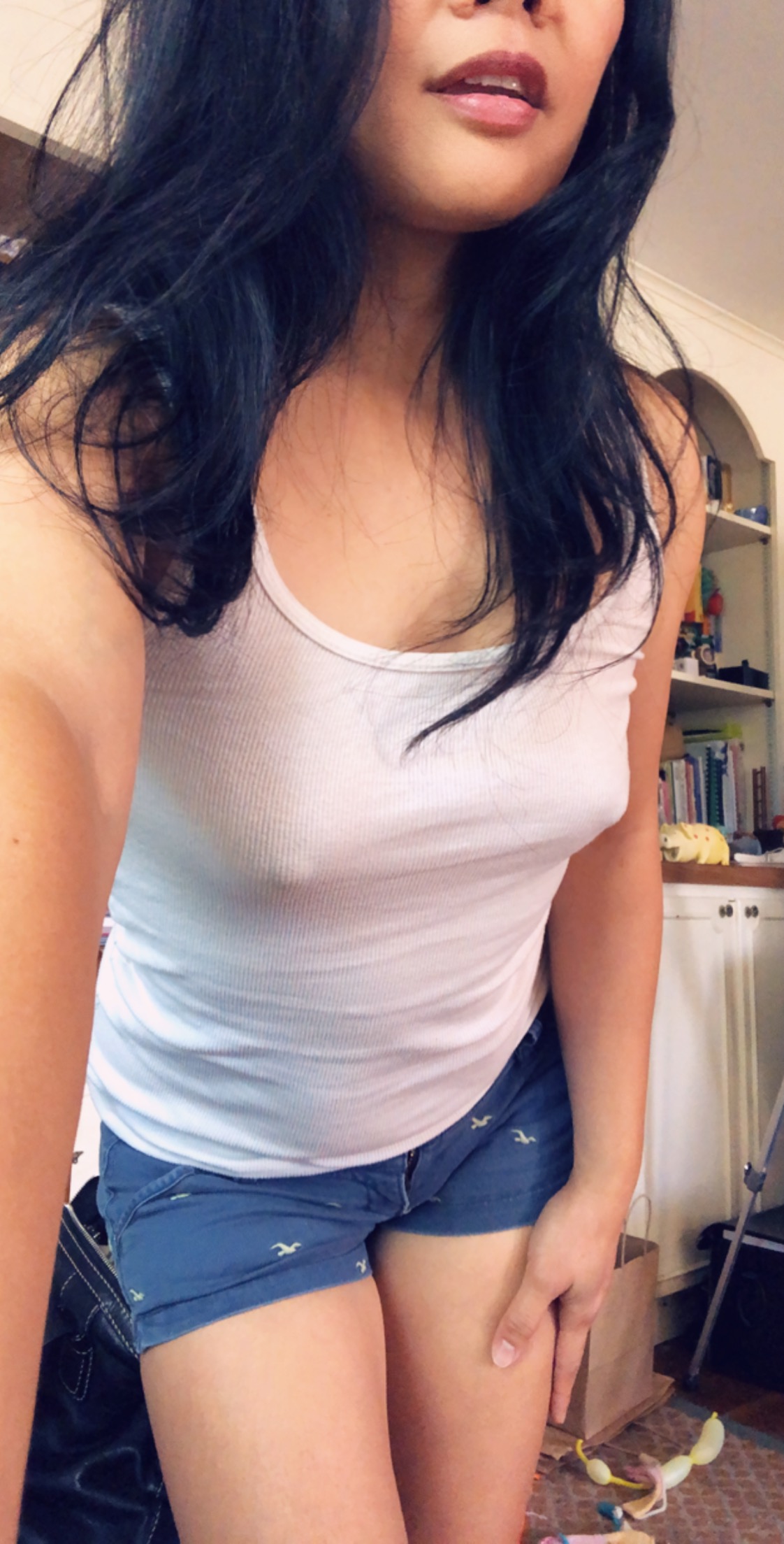 May Ling Su bedhead in sheer tank top you can see her nipples through